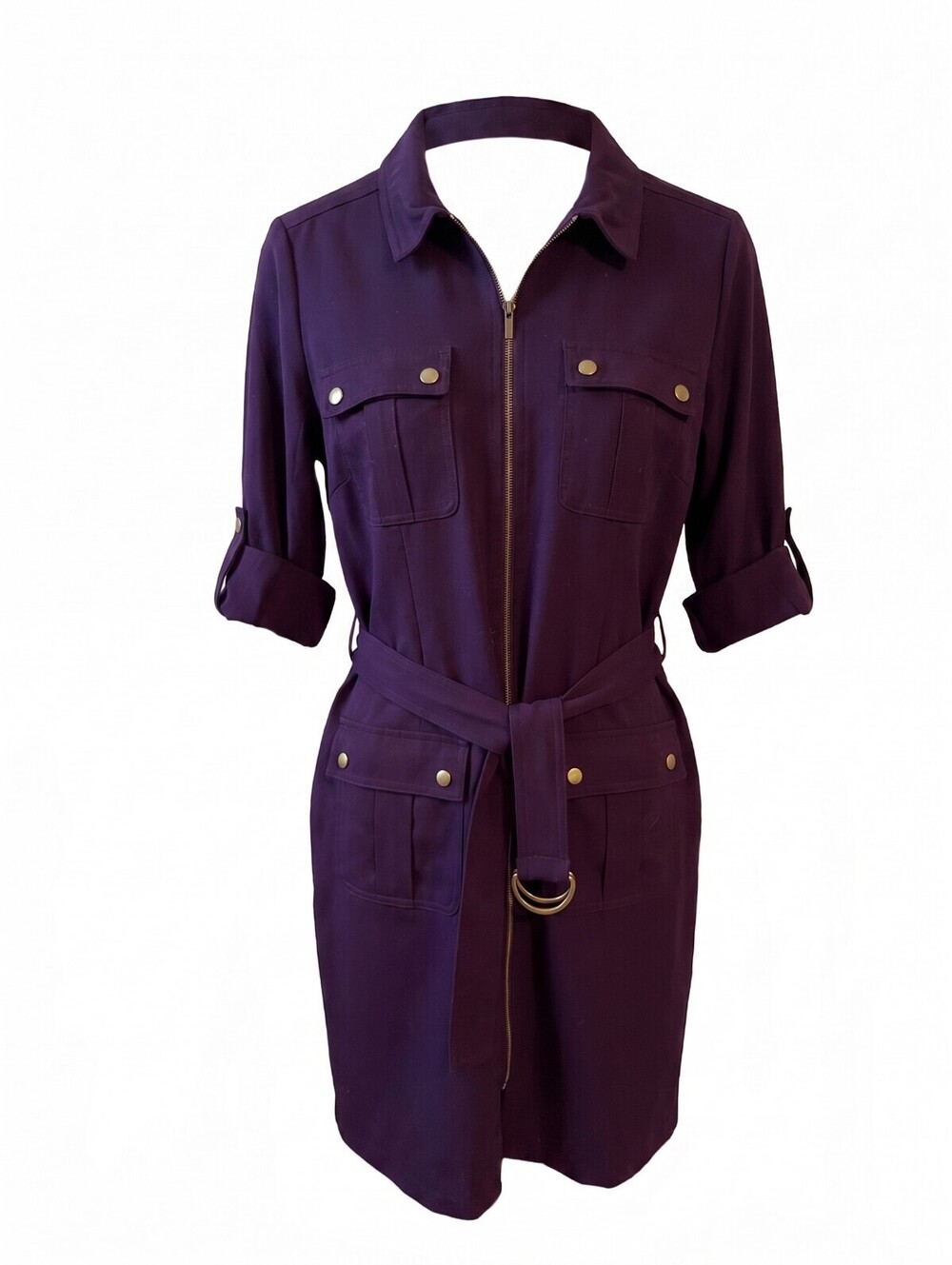 Sharagano Purple Belted Shirt Dress Size 12